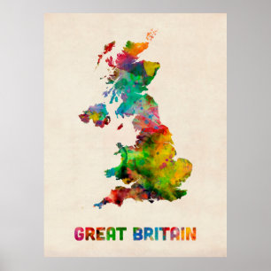 Poster Carte de l'aquarelle britannique