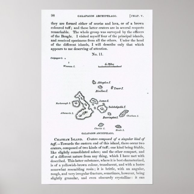 Poster Carte de l'archipel des Galapagos, 1844 (Devant)