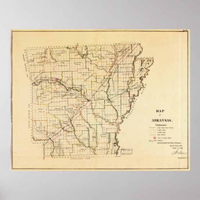 Poster Carte de l'Arkansas (1866) (Devant)