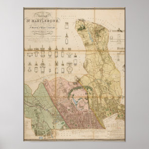 Poster Carte de l'arrondissement de St Marylebone (Londre
