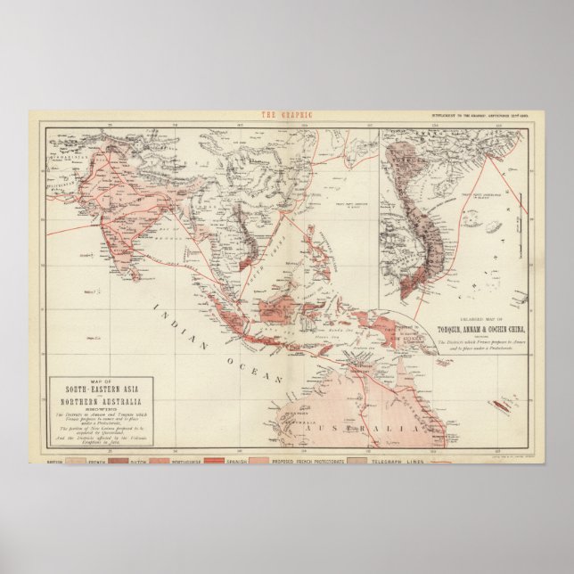 Poster Carte de l'Asie du Sud-Est et de l'Australie du No (Devant)
