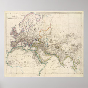 Poster Carte de l'Atlas Afrique, Europe et Asie occidenta
