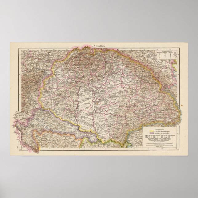 Poster Carte de l'Atlas de la Hongrie (Devant)