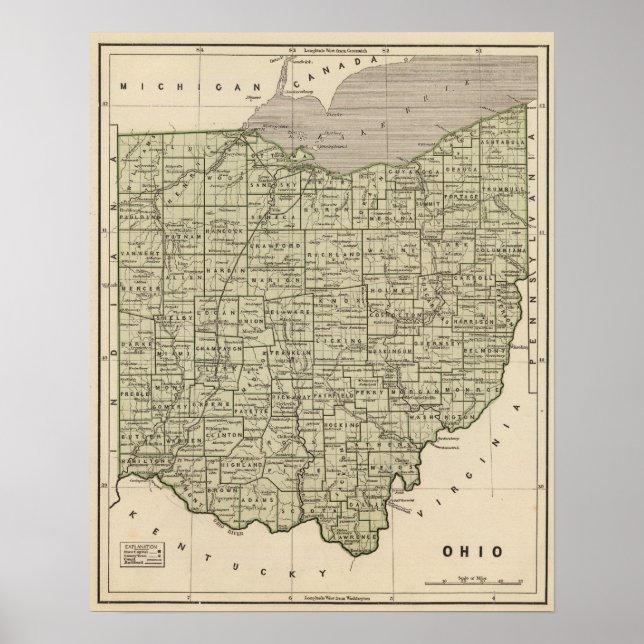 Poster Carte de l'Atlas de l'Ohio (Devant)
