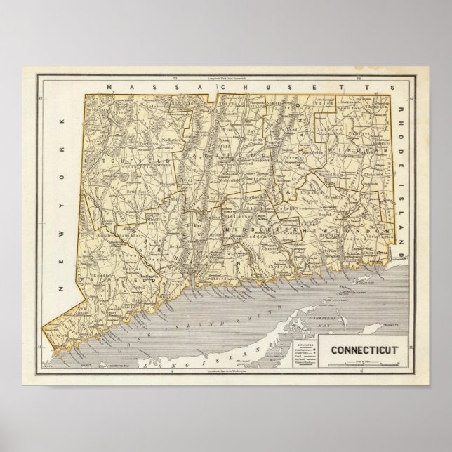 Poster Carte de l'Atlas du Connecticut (Devant)