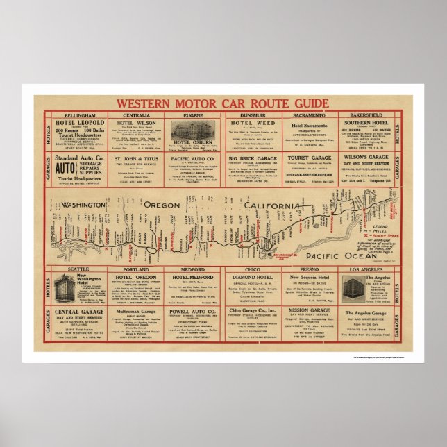 Poster Carte de l'autoroute de l'Ouest 1915 (Devant)