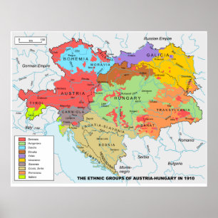 Poster Carte de l'Autriche-Hongrie de diversité ethnique