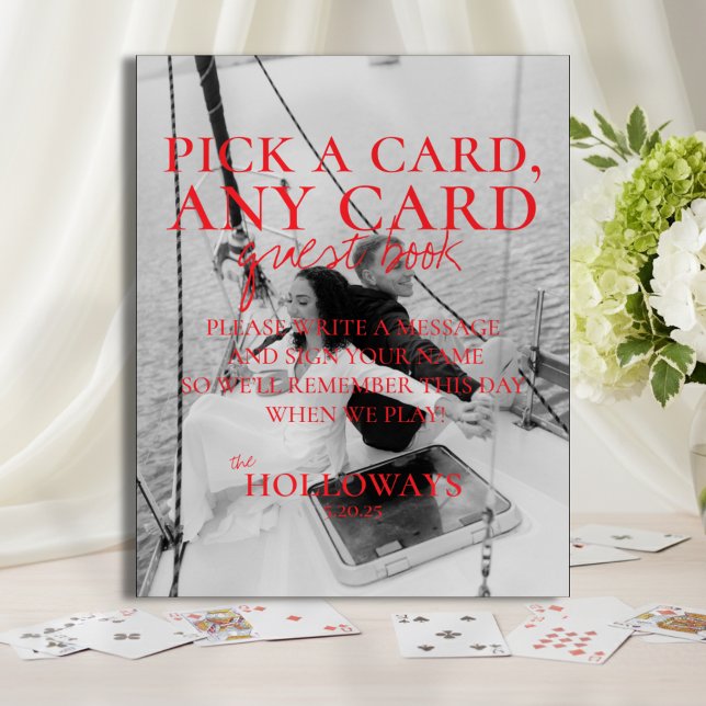 Poster Carte de lecture manuscrite moderne Signet du livr (Add a fun and interactive touch to your wedding with this Modern Playing Card Guest Book Sign!)