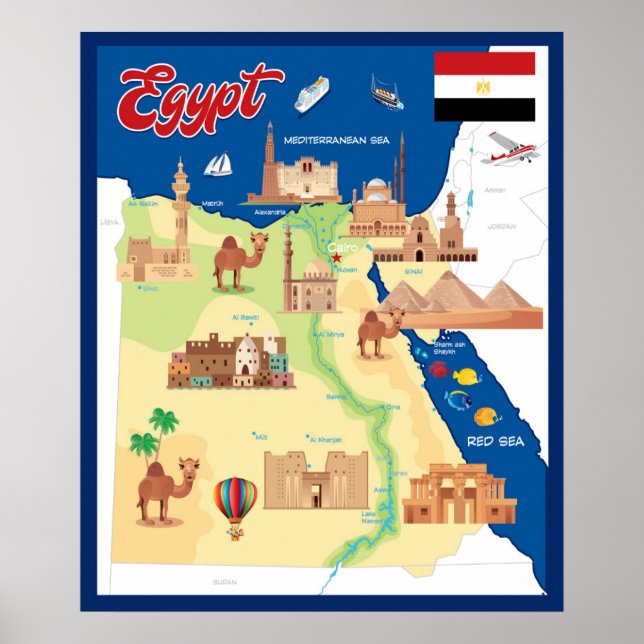 Poster Carte de l'Egypte (Devant)