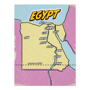 Poster Carte de l'Egypte illustrée par Pop Art