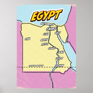 Poster Carte de l'Egypte illustrée par Pop Art