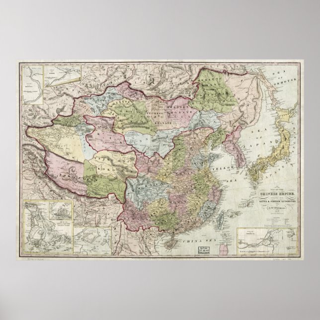 Poster Carte de l'Empire chinois (1847) (Devant)