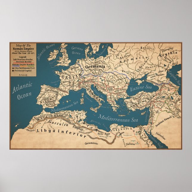 Poster Carte De L'Empire Romain Dans Sa Plus Grande Mesur (Devant)