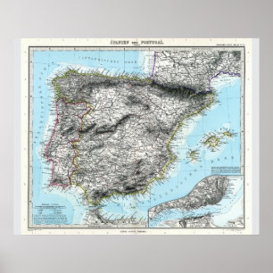 Poster Carte de l'Espagne et du Portugal (1891)