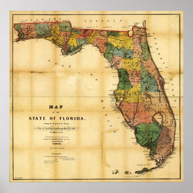 Poster Carte de l'État de Floride (1856) (Devant)