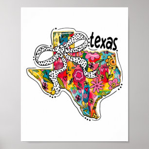 Poster Carte de l'état de Girls Texas Floral Coquette Bow