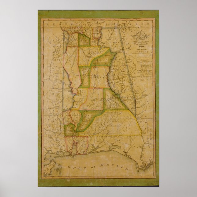 Poster Carte de l'état de l'Alabama 1820 (Devant)