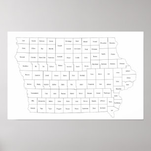 Poster carte de l'État de l'Iowa avec les contours et les