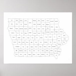 Poster Carte de l'État de l'Iowa avec les contours et les
