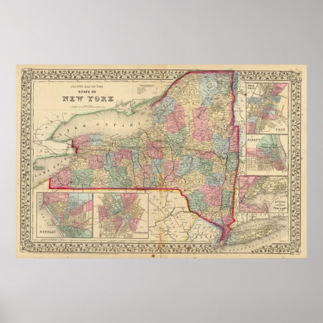 Poster Carte de l'État de New York par Mitchell (Devant)
