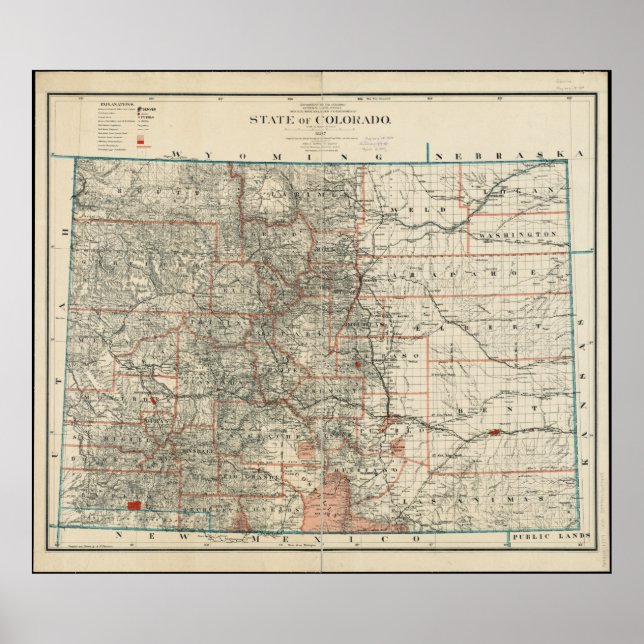 Poster Carte de l'état du Colorado (Devant)