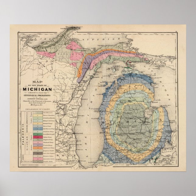 Poster Carte de l'État du Michigan (Devant)