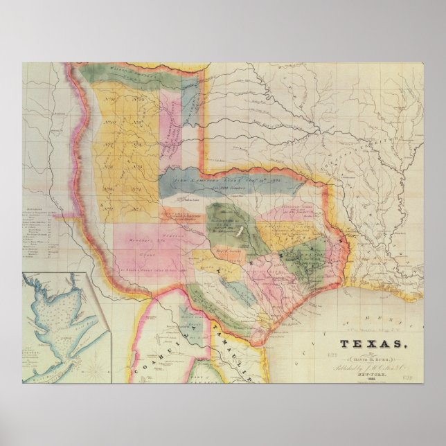 Poster Carte de l'état du Texas | 1835 (Devant)