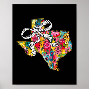Poster Carte de l'État du Texas Féminin Fleurs Nœud Papil