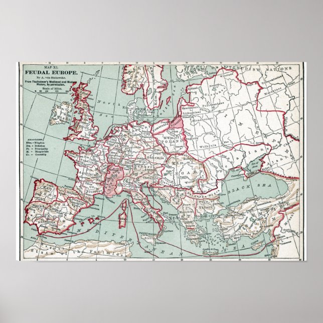 Poster CARTE DE L'EUROPE, 12ème SIÈCLE (Devant)
