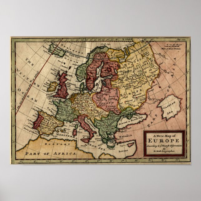 Poster Carte de l'Europe 1721 (Devant)