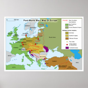 Poster Carte de l'Europe de l'après Première Guerre mondi