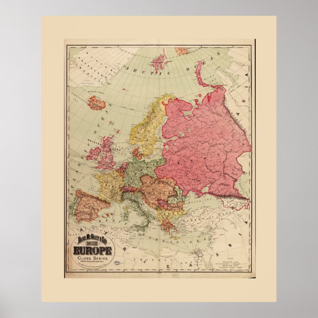 Poster Carte de l'Europe de Rand McNally (1894) (Devant)