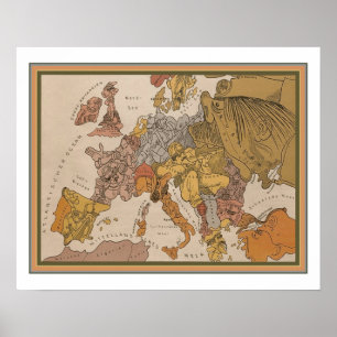 Poster Carte de l'Europe lors de la première guerre mondi