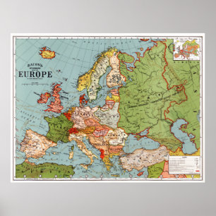 Poster Carte de l'Europe par G. Washington Bacon (1830-19