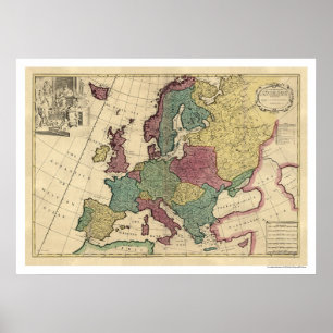 Poster Carte de l'Europe par Senex 1725