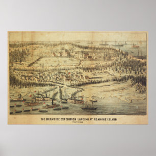 Poster Carte de l'expédition de Old Roanoke Island Burnsi