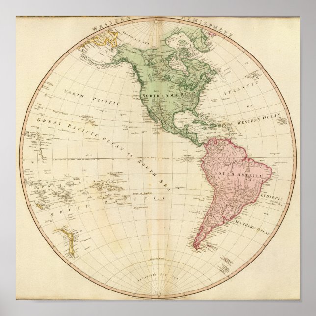 Poster Carte de l'hémisphère occidental (Devant)
