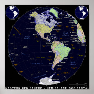 Poster Carte de l'hémisphère occidental