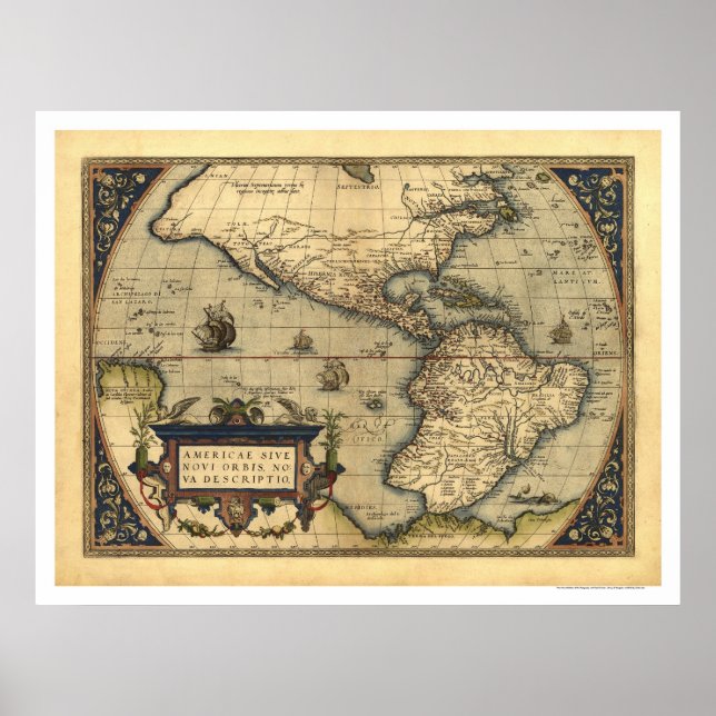 Poster Carte De L'Hémisphère Ouest Par Ortelius 1570 (Devant)