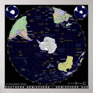 Poster Carte de l'hémisphère sud
