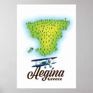 Poster Carte de l'île d'Aegina Greece