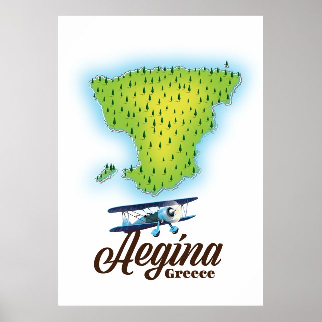 Poster Carte de l'île d'Aegina Greece (Devant)