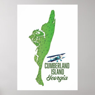 Poster carte de l'île de Cumberland Géorgie