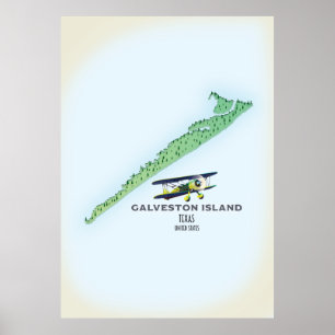 Poster Carte de l'île de Galveston Texas États-Unis