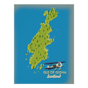 Poster Carte de l'île de Gigha en Écosse