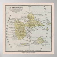 Carte de l'île de Guadeloupe (1912) Vintage Gwadlo