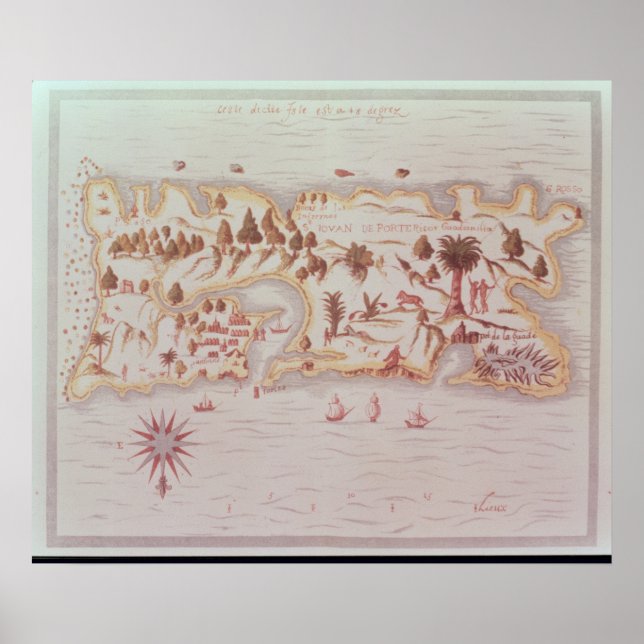 Poster Carte de l'île de Porto Rico, 1599 (Devant)