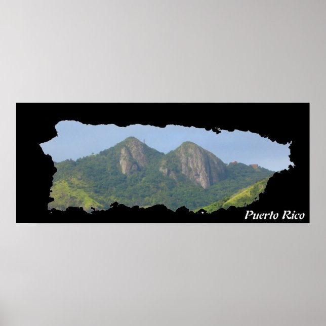 Poster Carte de l'île de Porto Rico Cayey (Devant)