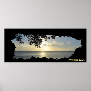 Poster Carte de l'île de Porto Rico coucher de soleil 3