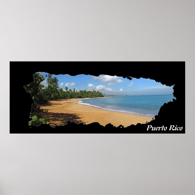 Poster Carte de l'île de Porto Rico Plage de Luquillo (Devant)